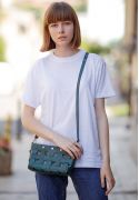Фото Кожаная плетеная женская сумка Пазл S зеленая Krast